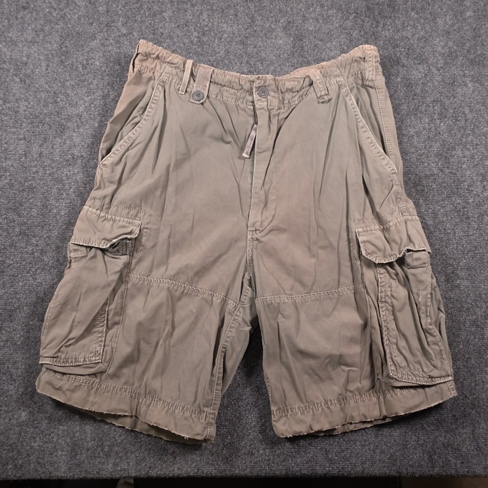 VTG Abercrombie Cargo Shorts Mens XL Khaki Tan Cotton Elastic Waist Pockets